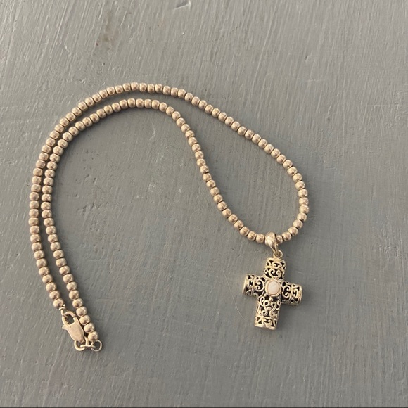 Jewelry - 925 Sterling Silver Beaded Cross Necklace